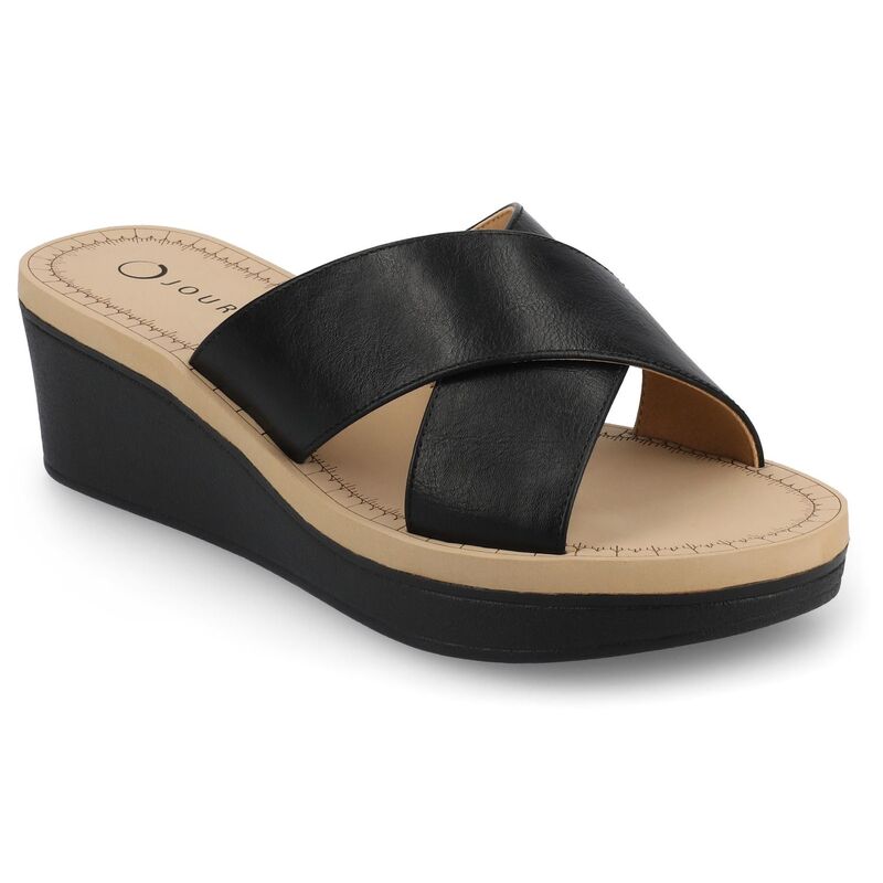 ジャーニー レディース シューズ サンダル プラットフォーム Journee Collection Biara Women'slip On Platform Wedge Sandals Black ブラック