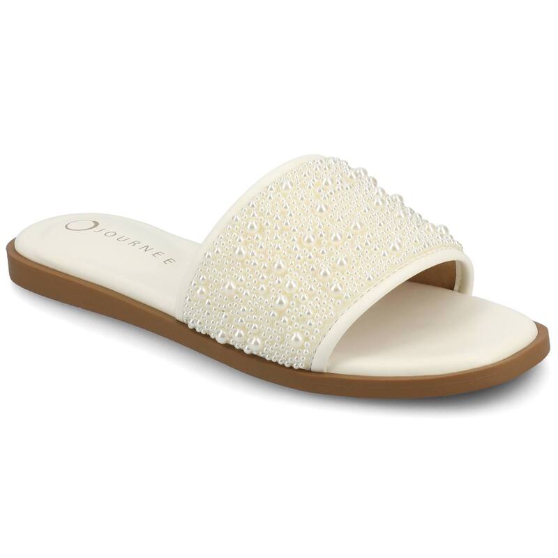 ジャーニー レディース シューズ サンダル Journee Women's Precly Pearl Band Slip-On Evening Flat Sandals White ホワイト｜ReVida 店