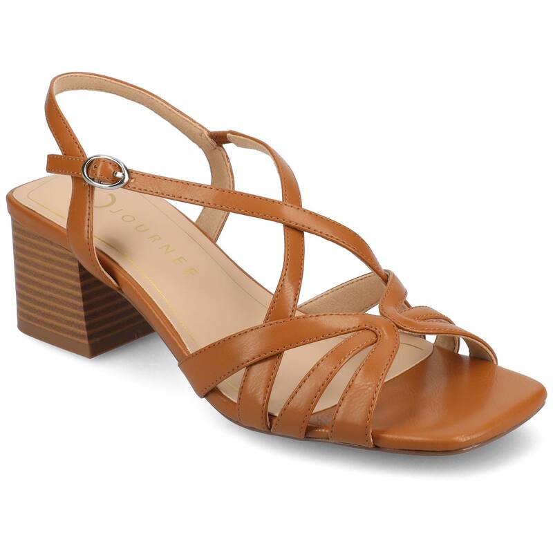 渡航 レディース シューズ パンプス サンダル 踵 Journee Collection Shyla Women\u0027s Block Heel Dressandals Cognac パンプス-レディース靴