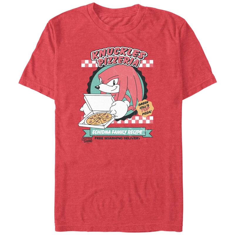 アニメキャラクター メンズ トップス Tシャツ トール グラフィック Licensed Character Big & Tall Sonic Thedgehog Knuckles Pizzeria Graphic Tee Red Heather ヘザー
