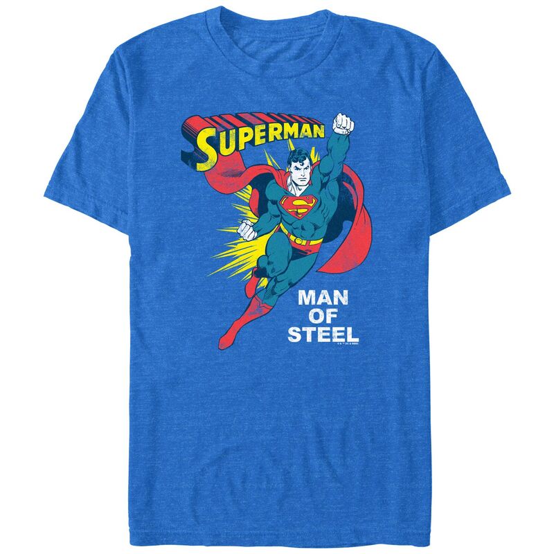 アニメキャラクター メンズ トップス Tシャツ ヴィンテージ トール グラフィック Licensed Character Big & Tall DComicsuperman Of Steel Vintage Poster Graphic Tee Royal Heather ヘザー｜ReVida 店
