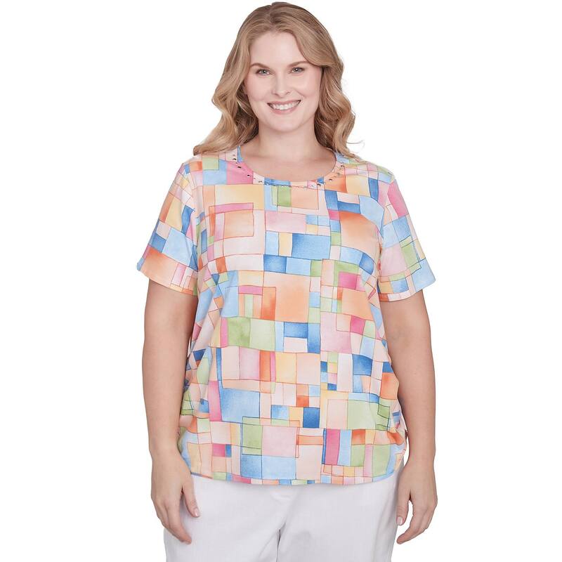 アルフレッド ダナー レディース トップス Tシャツ プラスサイズ ギャザー Plusize Alfredunner Color Block Tile Side Ruched Topastel