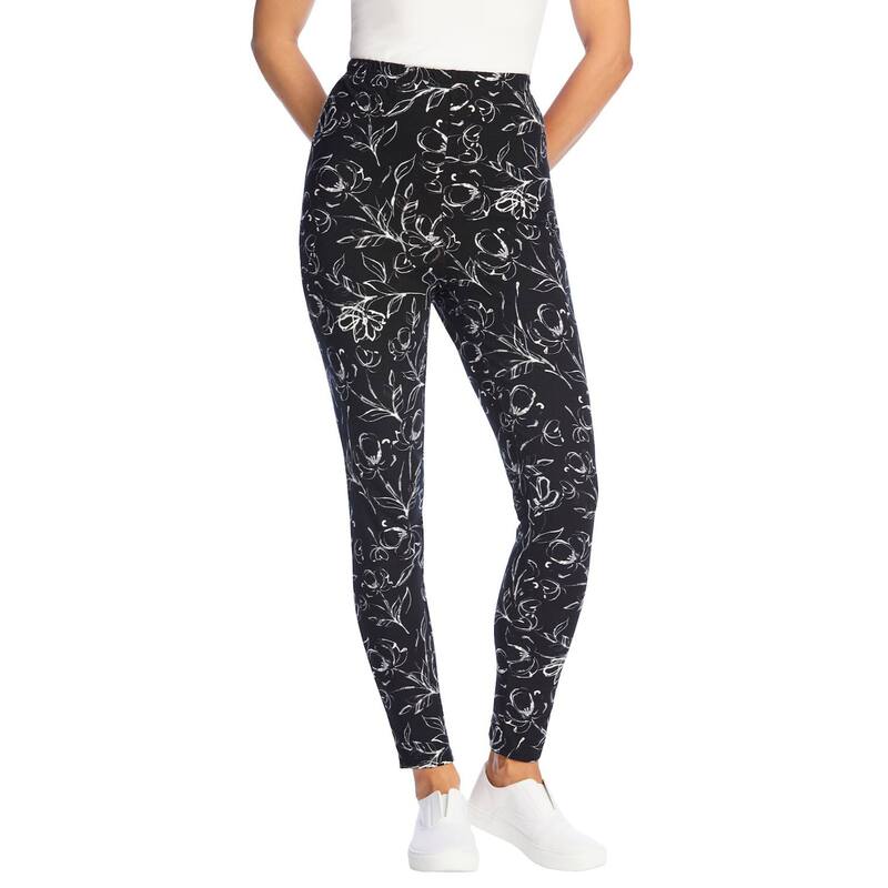 ウーマン ウィズイン レディース ボトムス カジュアルパンツ プラスサイズ プリント コットン Woman Within Women's Plusize Stretch Cotton Printed Legging Black Batik Floral ブラック｜ReVida 店