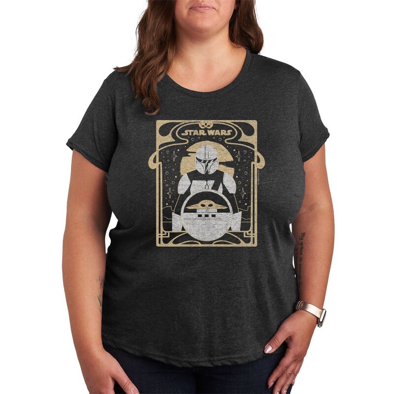 スター ウォーズ レディース トップス Tシャツ プラスサイズ グラフィック Star Wars Plusize The Mandalorian Mando Celestial Graphic Tee Heather Charcoal チャコール