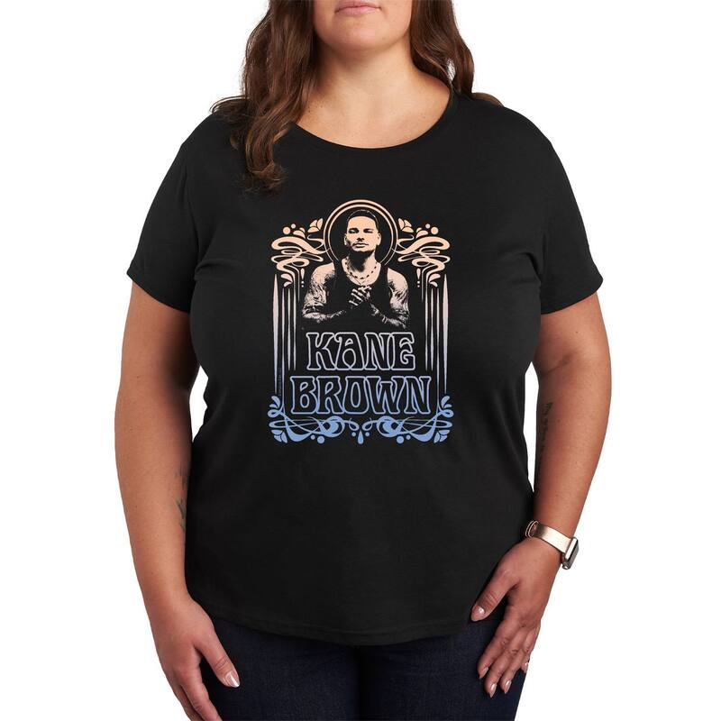 アニメキャラクター レディース トップス Tシャツ プラスサイズ グラフィック Licensed Character Plusize Kane Brown Portrait Graphic Tee Black ブラック