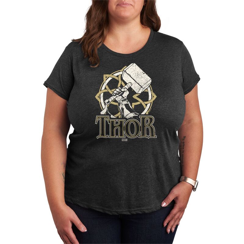 マーベル レディース トップス Tシャツ プラスサイズ グラフィック Marvel Plusize Thor Norse Graphic Tee Heather Charcoal チャコール