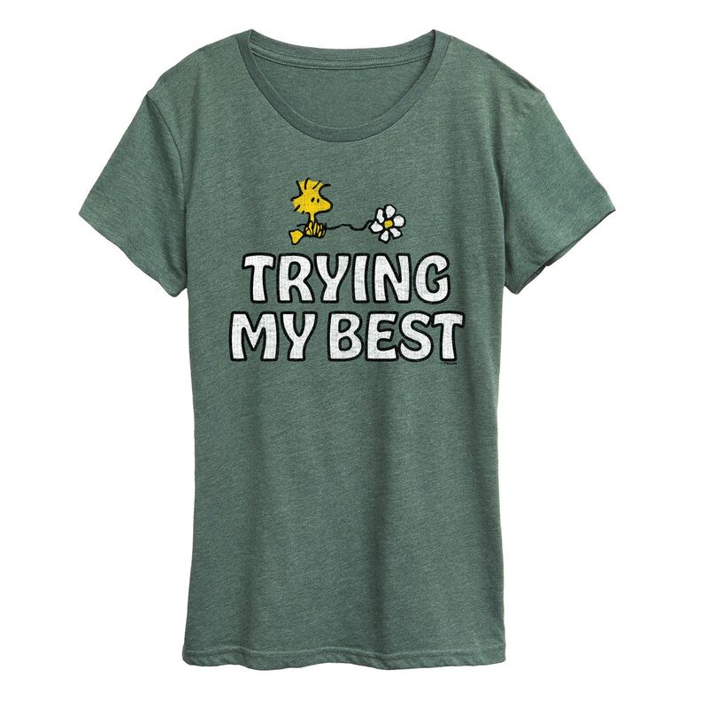 アニメキャラクター レディース トップス Tシャツ グラフィック Licensed Character Women's Peanuts Woodstock Trying My Best Graphic Tee Heather Juniper ヘザー