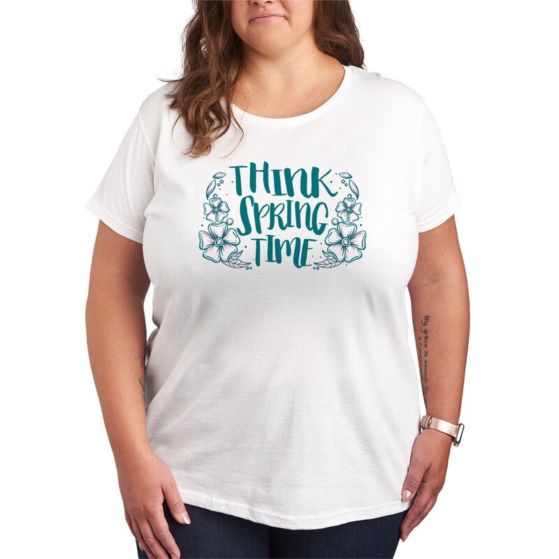 アニメキャラクター レディース トップス Tシャツ プラスサイズ グラフィック Licensed Character Plusize Think Spring Time Graphic Tee White ホワイト 6,699円