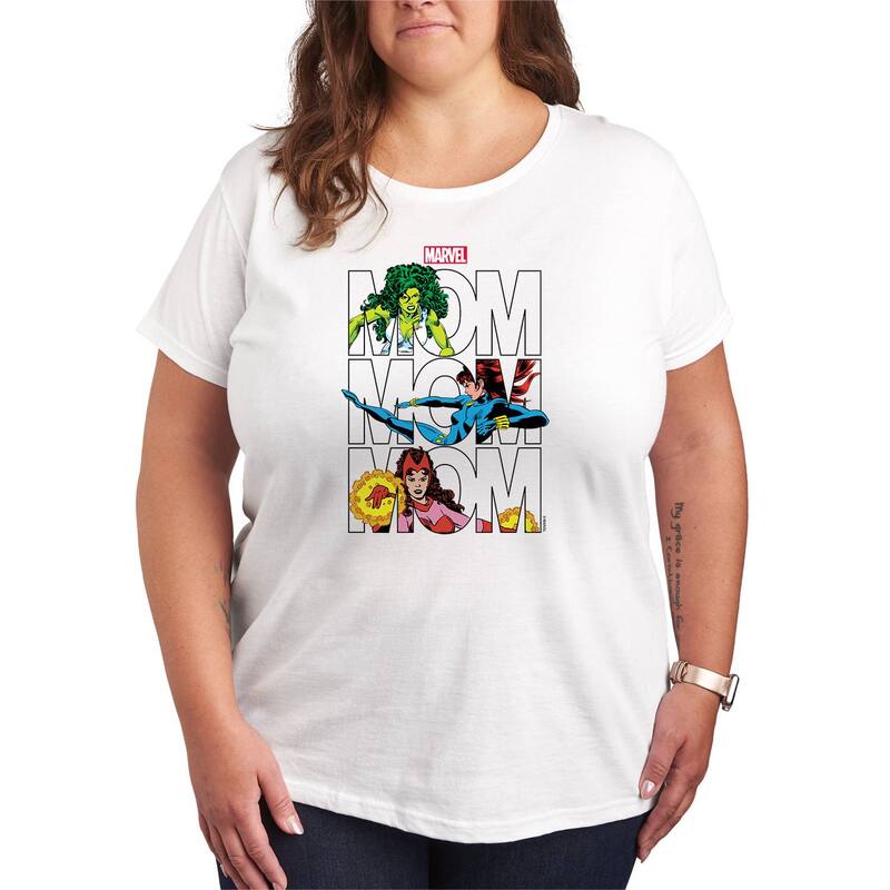 マーベル レディース トップス Tシャツ プラスサイズ グラフィック Plusize Marvel Mom Stacked Graphic Tee White ホワイト