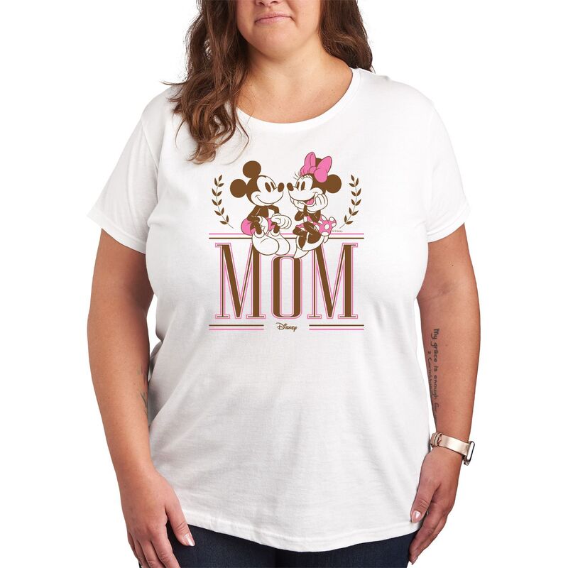 ディズニー レディース トップス Tシャツ プラスサイズ グラフィック Disney's Mickey & Minnie Mouse Plusize Mom Collegiate Graphic Tee White ホワイト