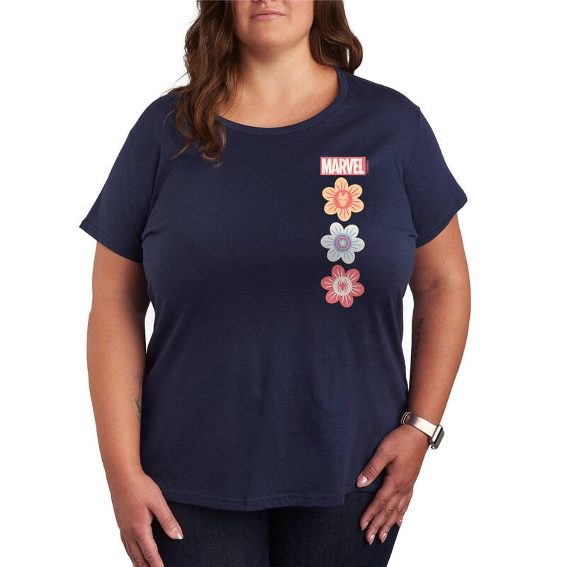 マーベル レディース トップス Tシャツ プラスサイズ グラフィック Plusize Marvel Pastel Spring Flowers Graphic Tee Navy ネイビー