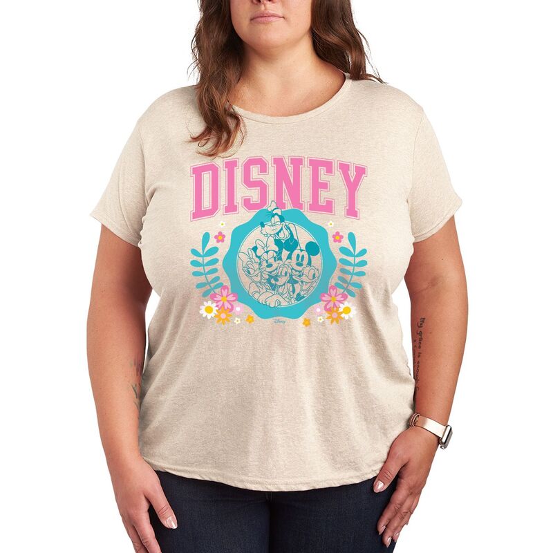 ディズニー レディース トップス Tシャツ プラスサイズ グラフィック Disney's Mickey & Minnie Mouse Plusize Spring Collegiate Graphic Tee Beige ベージュ