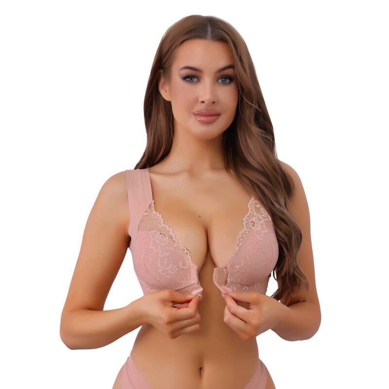 アレグラ ケー レディース アンダーウェア ブラジャー レース ALLEGRA K Women's Front Closure Lace Bra No Underwire Tank Top Underwear Bras Pink ピンク