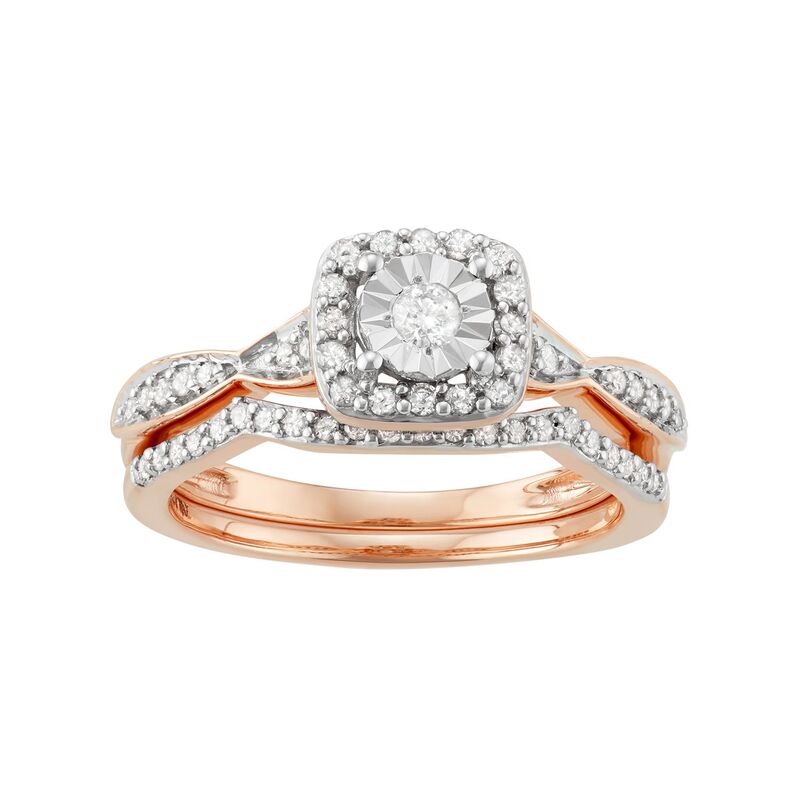 アンブランデッド レディース アクセサリー リング Unbranded 10k Rose Gold 3/8 Carat.W. Diamond Square Halo Engagement Ring Set 10k Rgold ゴールド