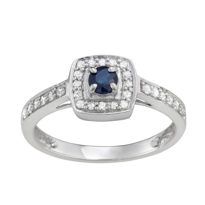 アンブランデッド レディース アクセサリー リング Unbranded 14k White Gold 1/3 Carat.W. Diamond & Gemstone Halo Engagement Ring Blue Sapphire ブルー