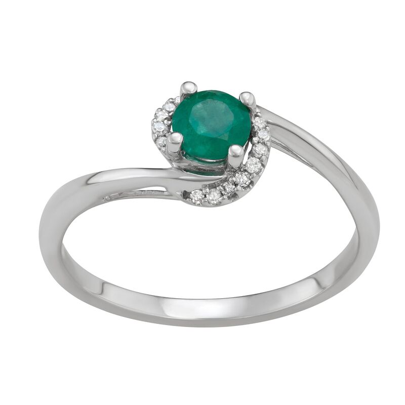 アンブランデッド レディース アクセサリー リング Unbranded 14k White Gold 1/10 Carat.W. Diamond & Gemstone Bypass Ring Emerald エメラルド