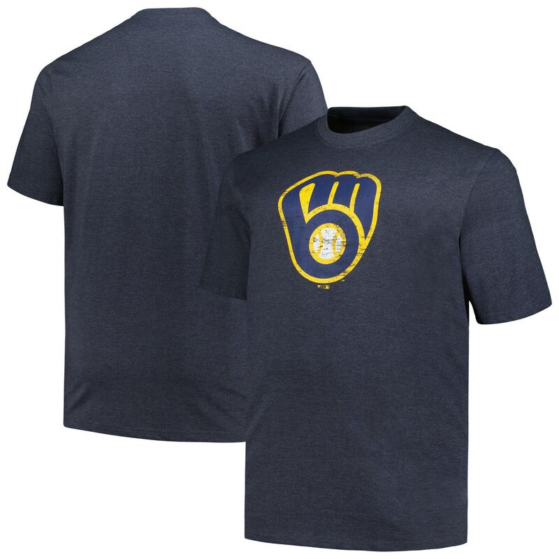 プロファイル メンズ トップス Tシャツ トール ロゴ Men's Profile Heather Navy Milwaukee Brewers Big & Tall Weathered Logo T-Shirt Brw Navy ネイビー|ReVida 店