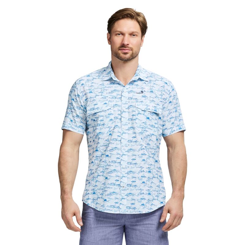 アイゾッド メンズ トップス Tシャツ Men's IZOD Sunshield Performance Button Front Shirt Blue Fish ブルー