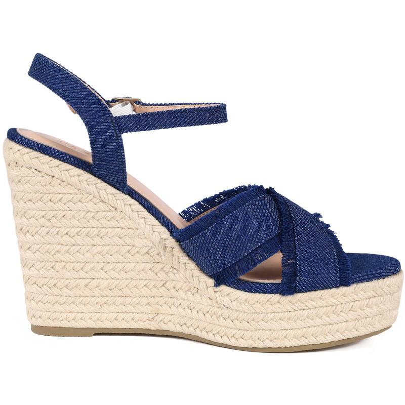 アレグラ ケー レディース シューズ サンダル プラットフォーム デニム ヒール ALLEGRA K Women's Denim Crisscrosstrap Wedge Shoes Platform Espadrilles Wedge Heel Sandals Blue ブルー