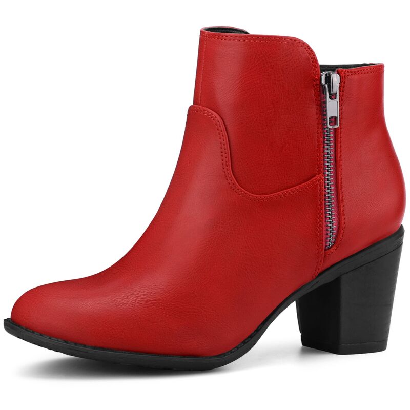 アレグラ ケー レディース シューズ ブーツ・レインブーツ アンクル ヒール ALLEGRA K Women\'s\'s Low Chunky Heel Side Zipper Ankle Booties Red レッド
