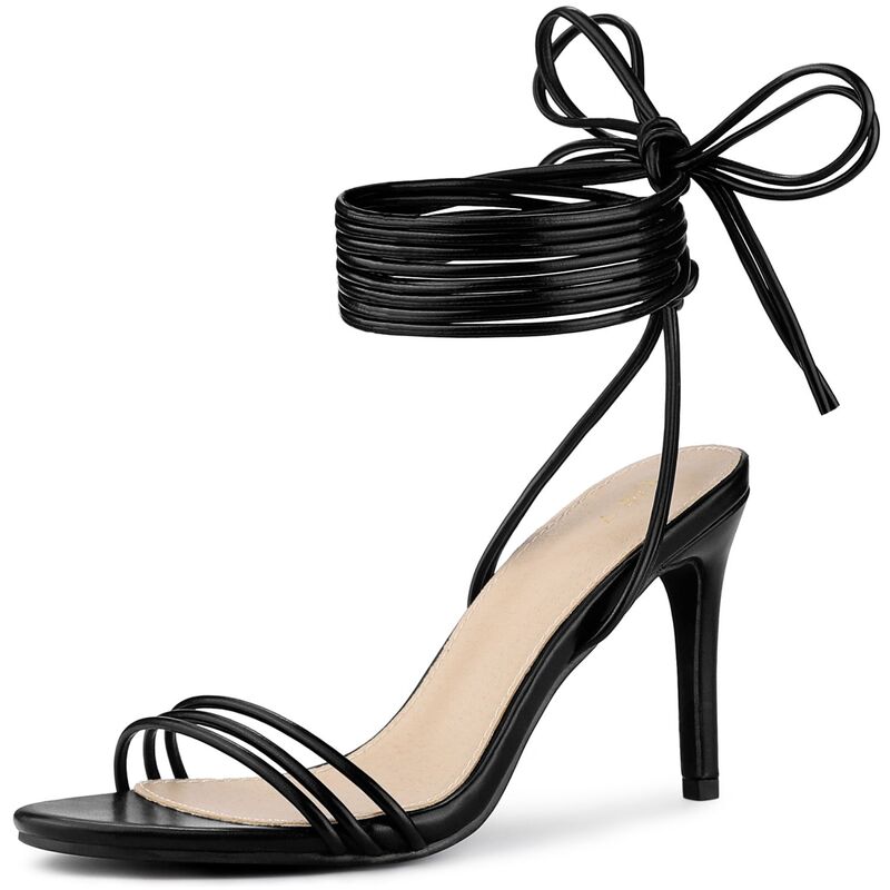 アレグラ ケー レディース シューズ パンプス サンダル レース ヒール ALLEGRA K Women'strappy Lace Up Slingback Open Toe Stiletto Heel Sandals Black ブラック