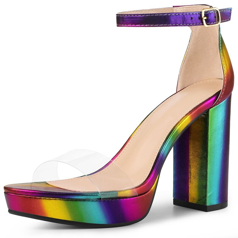 アレグラ ケー レディース シューズ パンプス プラットフォーム プリント サンダル ヒール ALLEGRA K Women's Printed Clear Platform Chunky Heel Sandals Colorful 13,986円