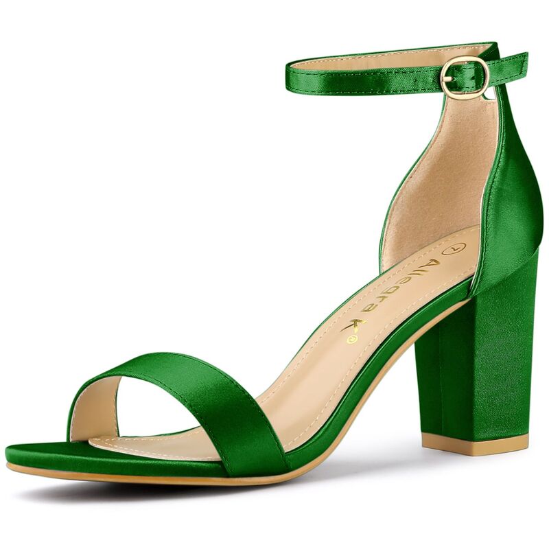 アレグラ ケー レディース シューズ パンプス サンダル サテン アンクル ヒール ALLEGRA K Women'satin Open Toe Ankle Strap Chunky Heelsandals Green グリーン