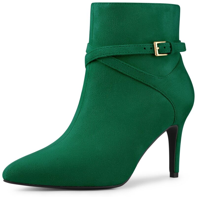 アレグラ ケー レディース シューズ ブーツ・レインブーツ アンクル ヒール ALLEGRA K Women's Pointy Toe Buckle Crosstrapstiletto Heel Ankle Boots Emerald Green グリーン