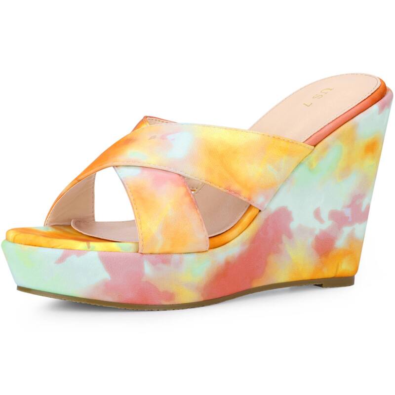アレグラ ケー レディース シューズ サンダル プラットフォーム ヒール ALLEGRA K Women's Tie Dye Crisscrosstrap Wedgeslip On Wedge Heel Platform Sandals Orange オレンジ