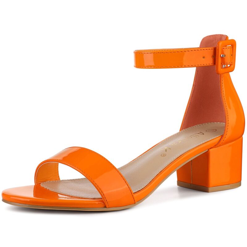 アレグラ ケー レディース シューズ パンプス サンダル アンクル ヒール ALLEGRA K Women's Block Low Heels Ankle Strap Sandals Orange オレンジ