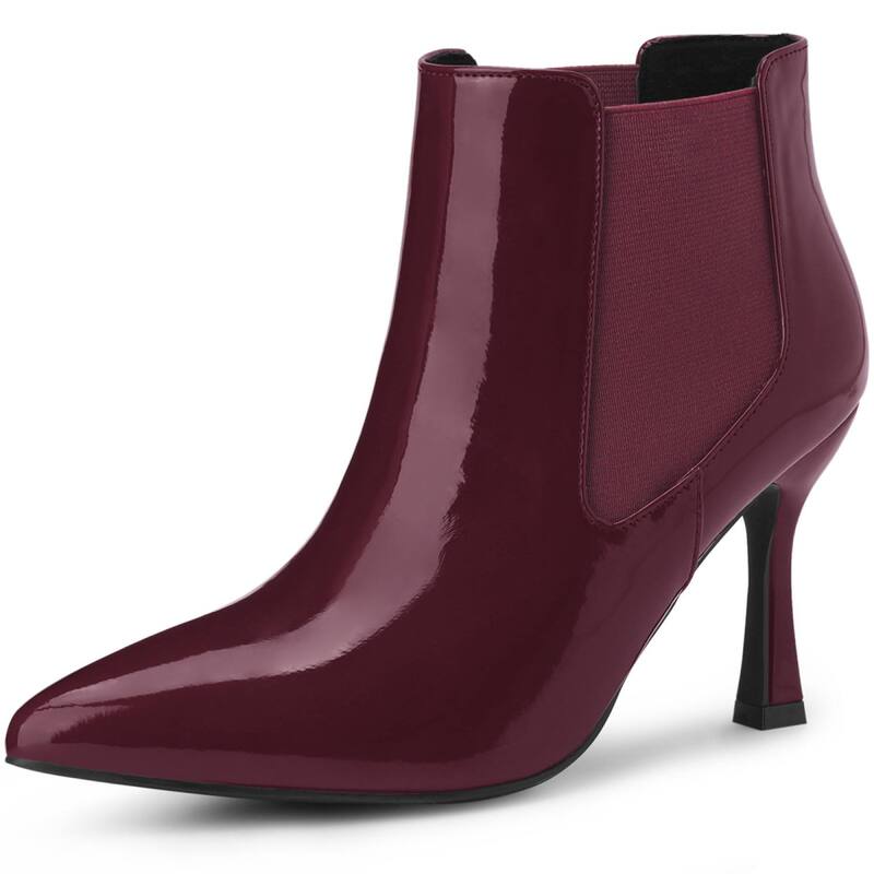 アレグラ ケー レディース シューズ ブーツ・レインブーツ チェルシー アンクル ヒール ALLEGRA K Women's Pointed Toe Stiletto Heels Chelseankle Booties Burgundy バーガンディ