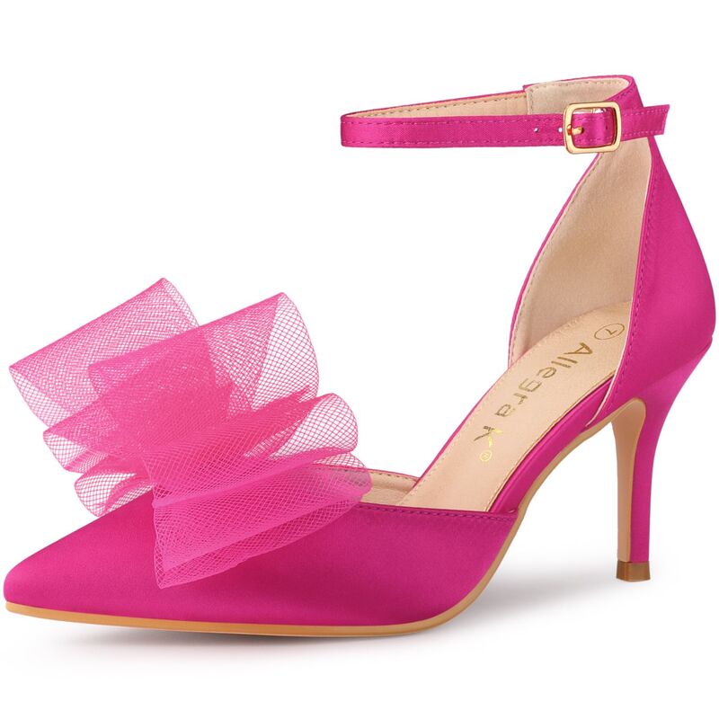 アレグラ ケー レディース シューズ パンプス アンクル ヒール ALLEGRA K Women's Bow Tie Ankle Strap Stiletto Higheels Pumps Hot Pink ピンク