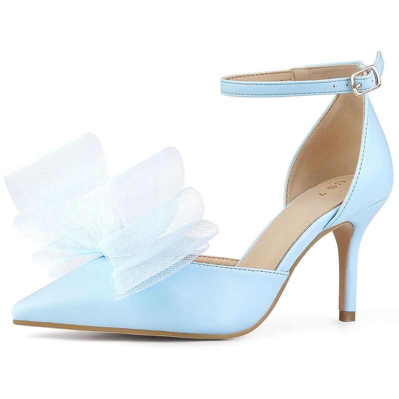 アレグラ ケー レディース シューズ パンプス アンクル ヒール ALLEGRA K Women's Bow Tie Ankle Strap Stiletto Higheels Pumpsky Blue ブルー