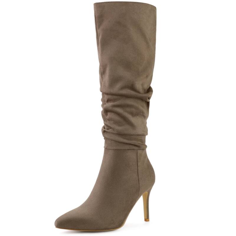 アレグラ ケー レディース シューズ ブーツ・レインブーツ ヒール ALLEGRA K Women'slouch Pointed Toe Stiletto Heel Knee High Boots Taupe トープ