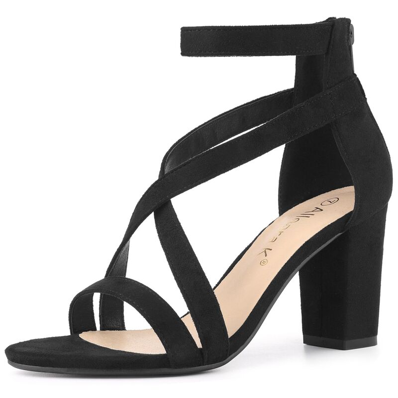 アレグラ ケー レディース シューズ パンプス サンダル アンクル ヒール ALLEGRA K Women's Crisscross Ankle Strap Chunky Heel Sandals Black ブラック｜ReVida 店