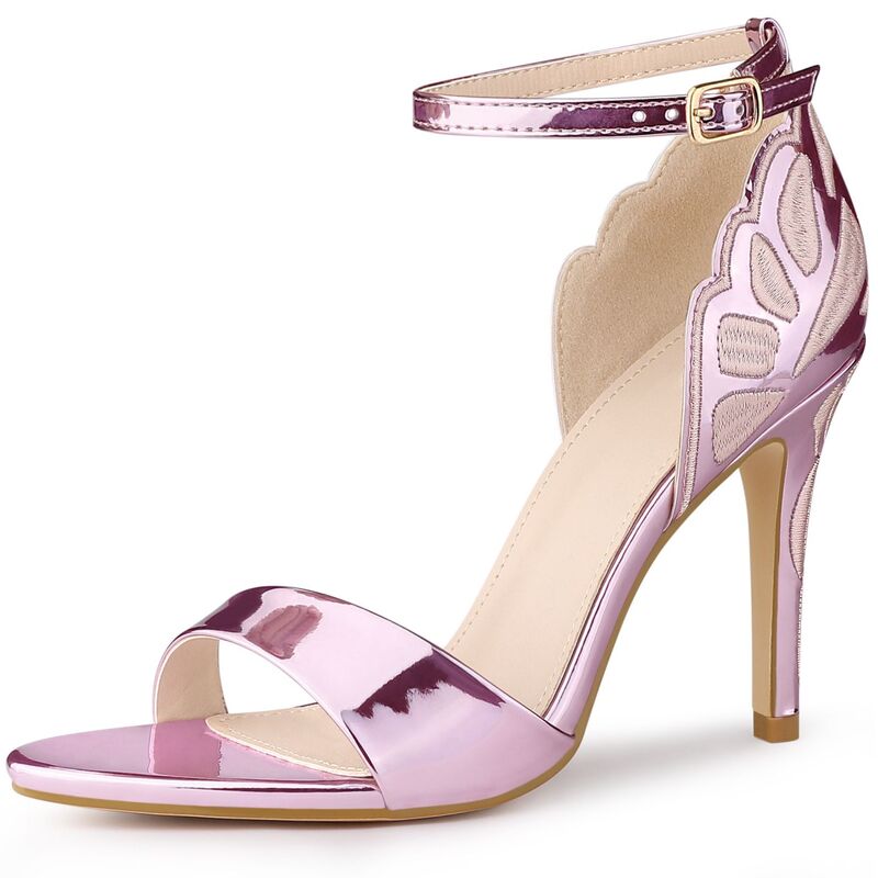 アレグラ ケー レディース シューズ パンプス サンダル トール ヒール ALLEGRA K Women's Butterfly Heels Metallic Stiletto Heel Sandals Pink ピンク
