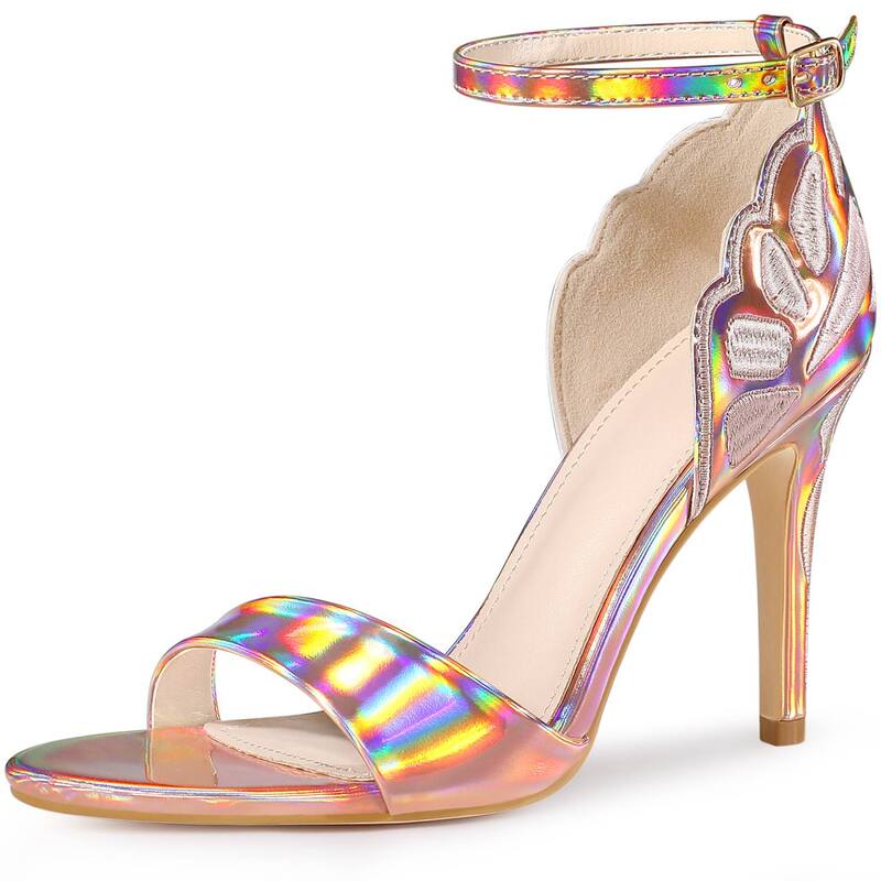 アレグラ ケー レディース シューズ パンプス サンダル トール ヒール ALLEGRA K Women's Butterfly Heels Metallic Stiletto Heel Sandals Rose Gold ゴールド