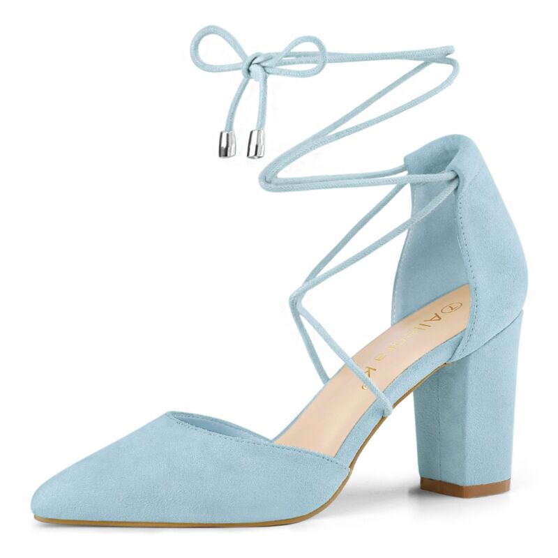 アレグラ ケー レディース シューズ パンプス サンダル レース ヒール ALLEGRA K Women's Pointed Toe Chunky Heels Lace Up Sandals Pumps Light Blue ブルー 14,230円