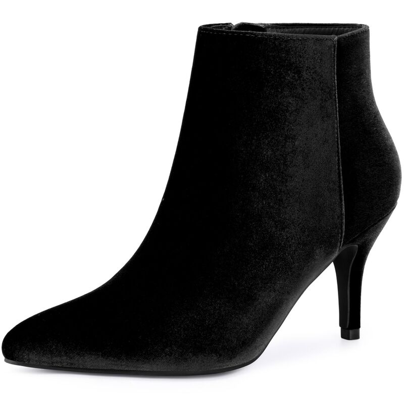 アレグラ ケー レディース シューズ ブーツ・レインブーツ ベルベット アンクル ヒール ALLEGRA K Women's Velvet Pointy Toe Stiletto Heels Ankle Boots Black ブラック|ReVida 店