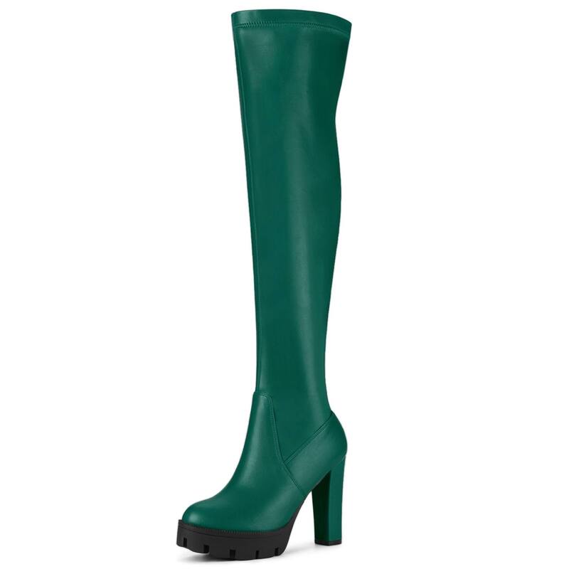 アレグラ ケー レディース シューズ ブーツ・レインブーツ プラットフォームブーツ プラットフォーム ヒール ALLEGRA K Women's Platform Boots Chunky Heel Over Knee High Boots Emerald Green グリーン