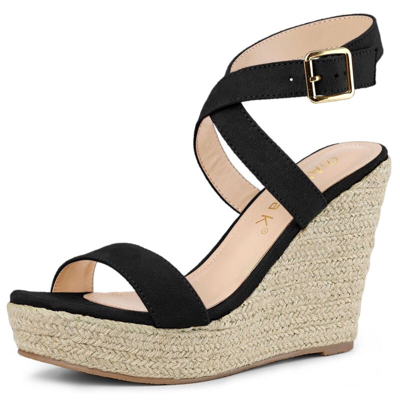 アレグラ ケー レディース シューズ サンダル 踵 ALLEGRA K Women\u0027slingback Crisscross Espadrille Wedges Heel Sandals Black 黒いこと