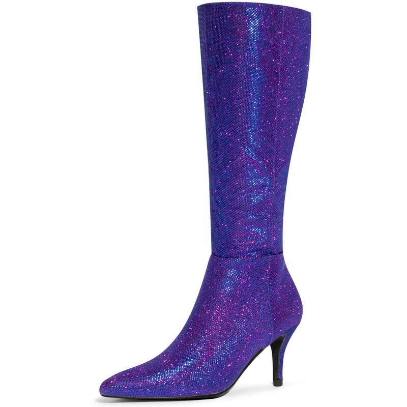 アレグラ ケー レディース シューズ ブーツ・レインブーツ ヒール ALLEGRA K Women\'sparkle Glitter Pointy Toe Stiletto Heel Knee High Boots Purple パープル