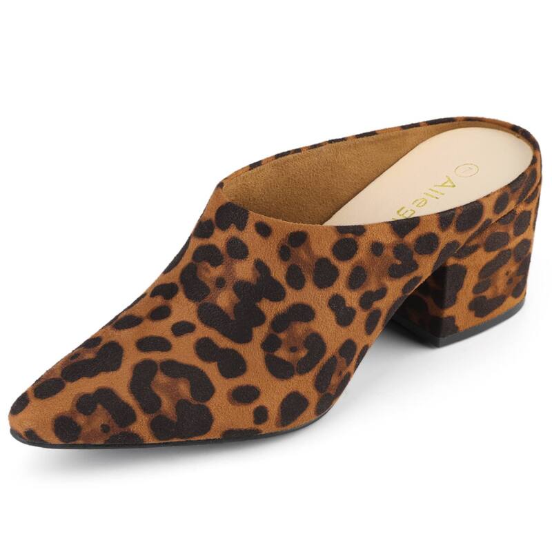 アレグラ ケー レディース シューズ サンダル ヒール ALLEGRA K Women's Pointed Toe Slip On Block Heel Slide Mules Leopard アニマル|ReVida 店