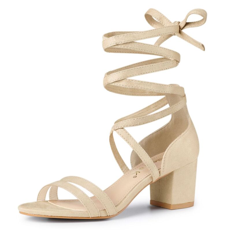 アレグラ ケー レディース シューズ パンプス サンダル レース ヒール ALLEGRA K Women's Open Toe Color Block Heelace Up Sandals Beige ベージュ