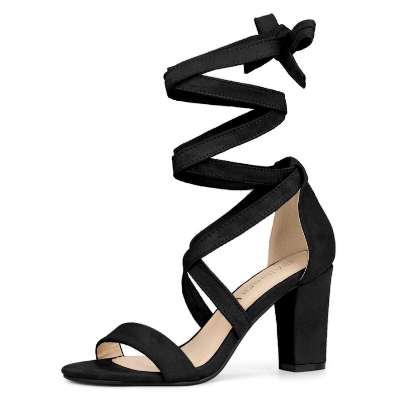 アレグラ ケー レディース シューズ パンプス サンダル レース ヒール ALLEGRA K Women's Lace Up Block Heelsandals Black ブラック