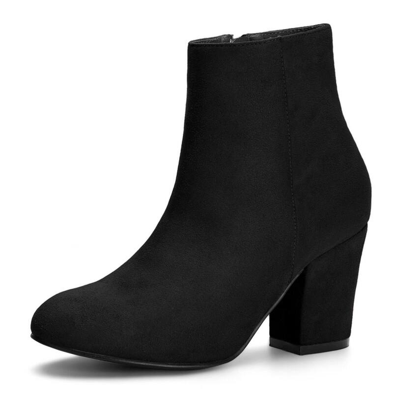 アレグラ ケー レディース シューズ ブーツ・レインブーツ アンクル ヒール ALLEGRA K Women's Round Toe Side Zip Chunky Heel Ankle Boots Black ブラック