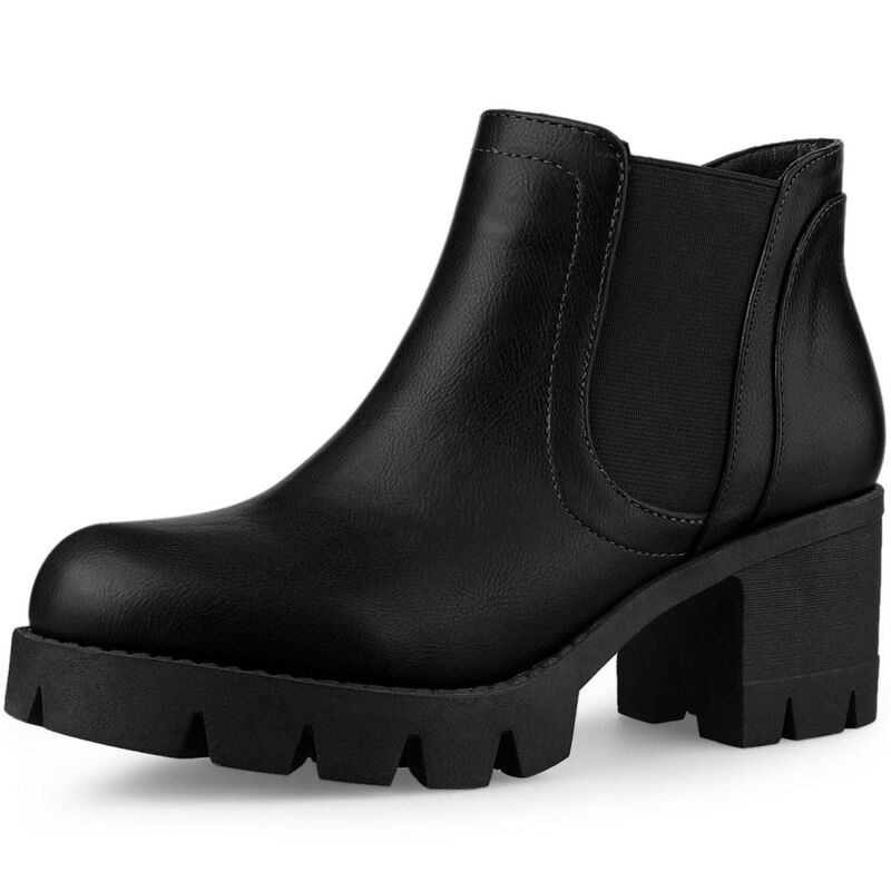 アレグラ ケー レディース シューズ ブーツ・レインブーツ チェルシー アンクル ヒール ALLEGRA K Women's Lug Sole Chunky Heel Chelseankle Boots Black ブラック