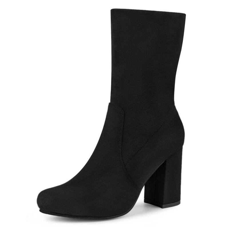 アレグラ ケー レディース シューズ ブーツ・レインブーツ アンクル ヒール ALLEGRA K Women'stretch Round Toe Block Heel Sock Ankle Boots Black ブラック