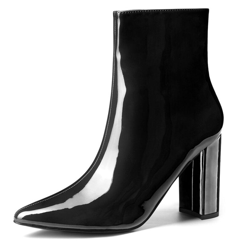 アレグラ ケー レディース シューズ ブーツ・レインブーツ アンクル ヒール ALLEGRA K Women's Chunky Heel Pointed Toe Zipper Ankle Boots Black ブラック