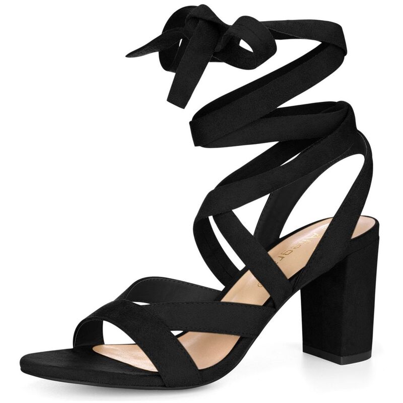 アレグラ ケー レディース シューズ パンプス サンダル レース ヒール ALLEGRA K Women's Crisscross Chunky Heelace Upsandals Black ブラック